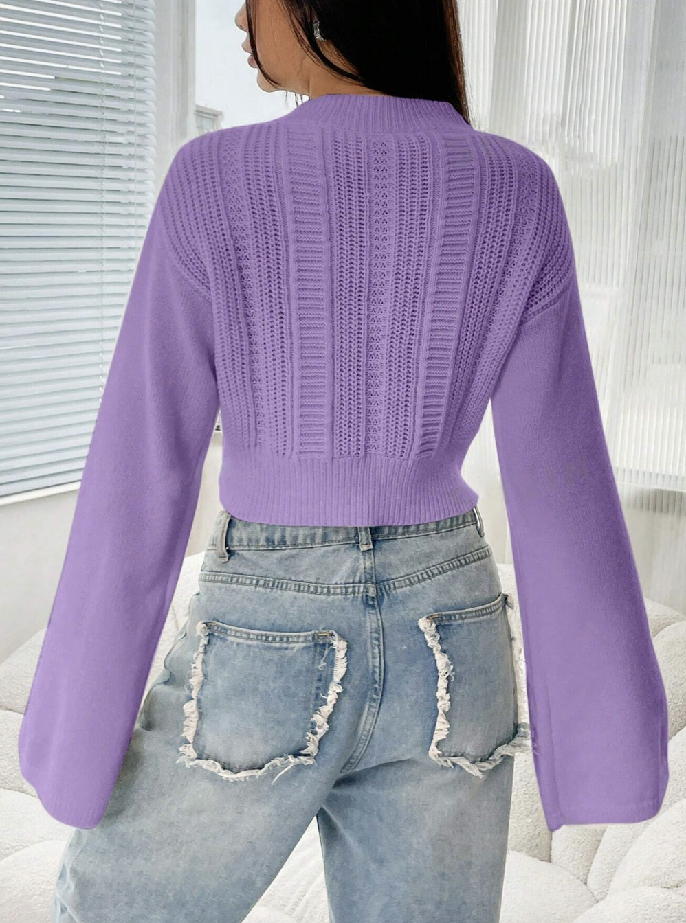 Stand Collar Long Sleeve Cropped Sweater