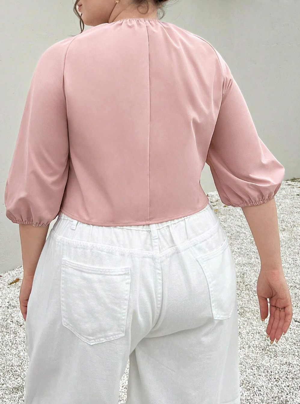 Plus Size Notch Neck Raglan Sleeve Tshirt