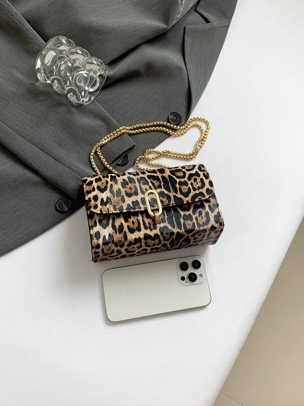 Leopard Print Mini Square Bag