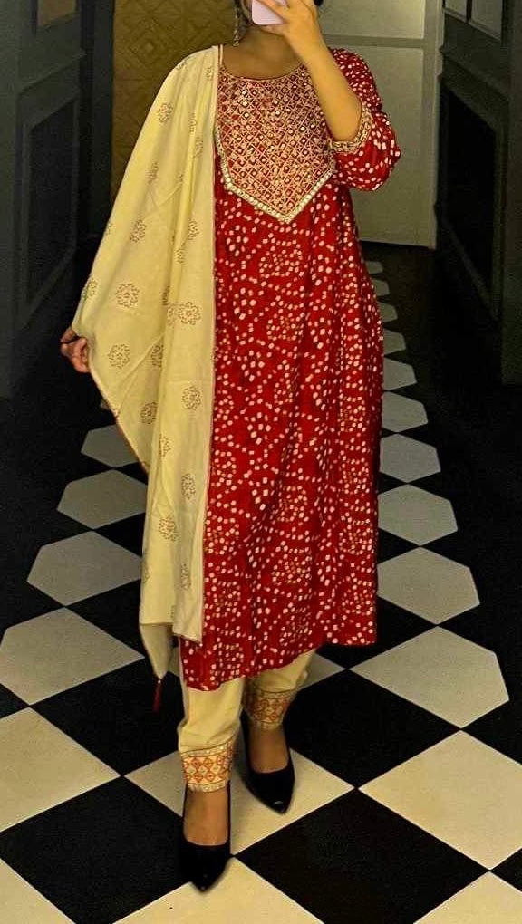 Rajasthani kurthi suit with pant and dupatta set