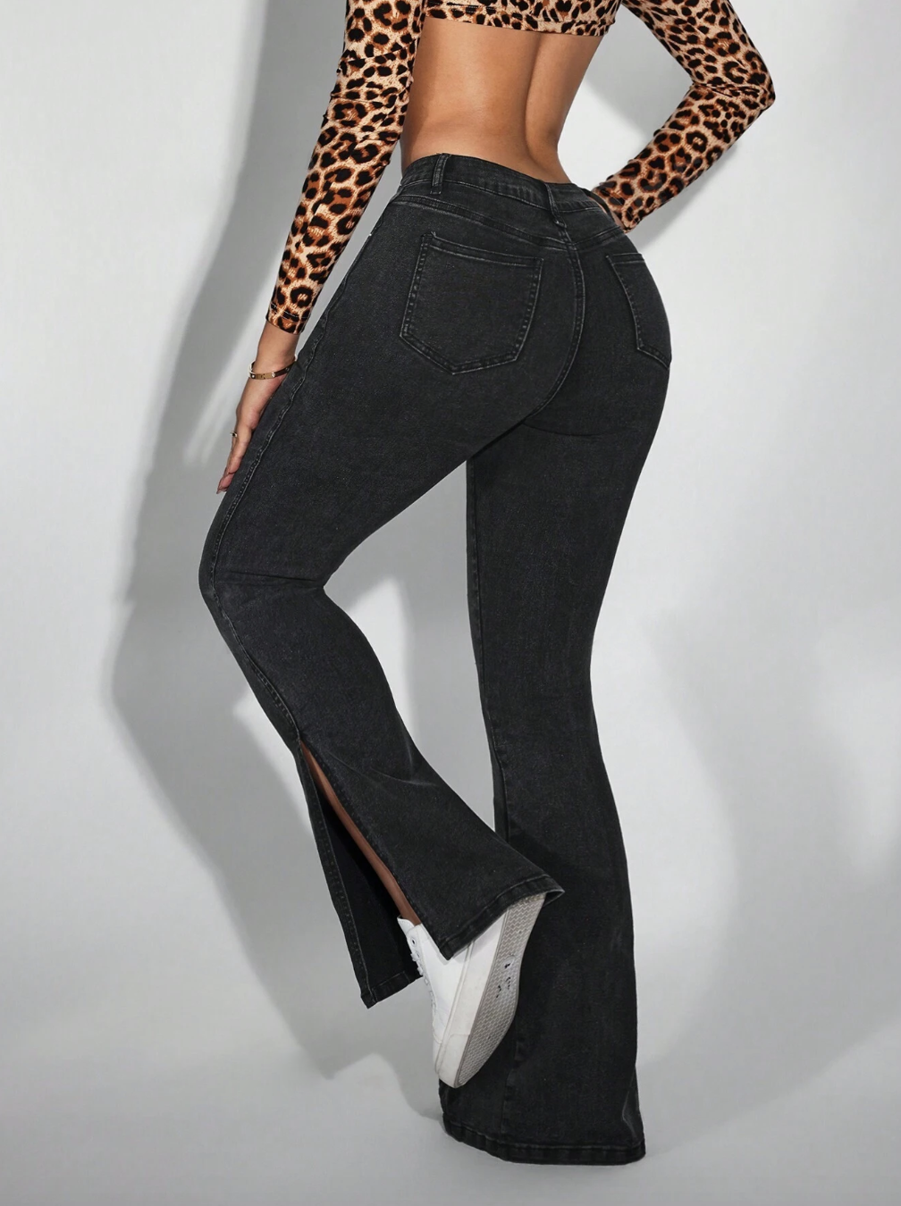 Casual Distressed Split Hem Slim Flare Jeans