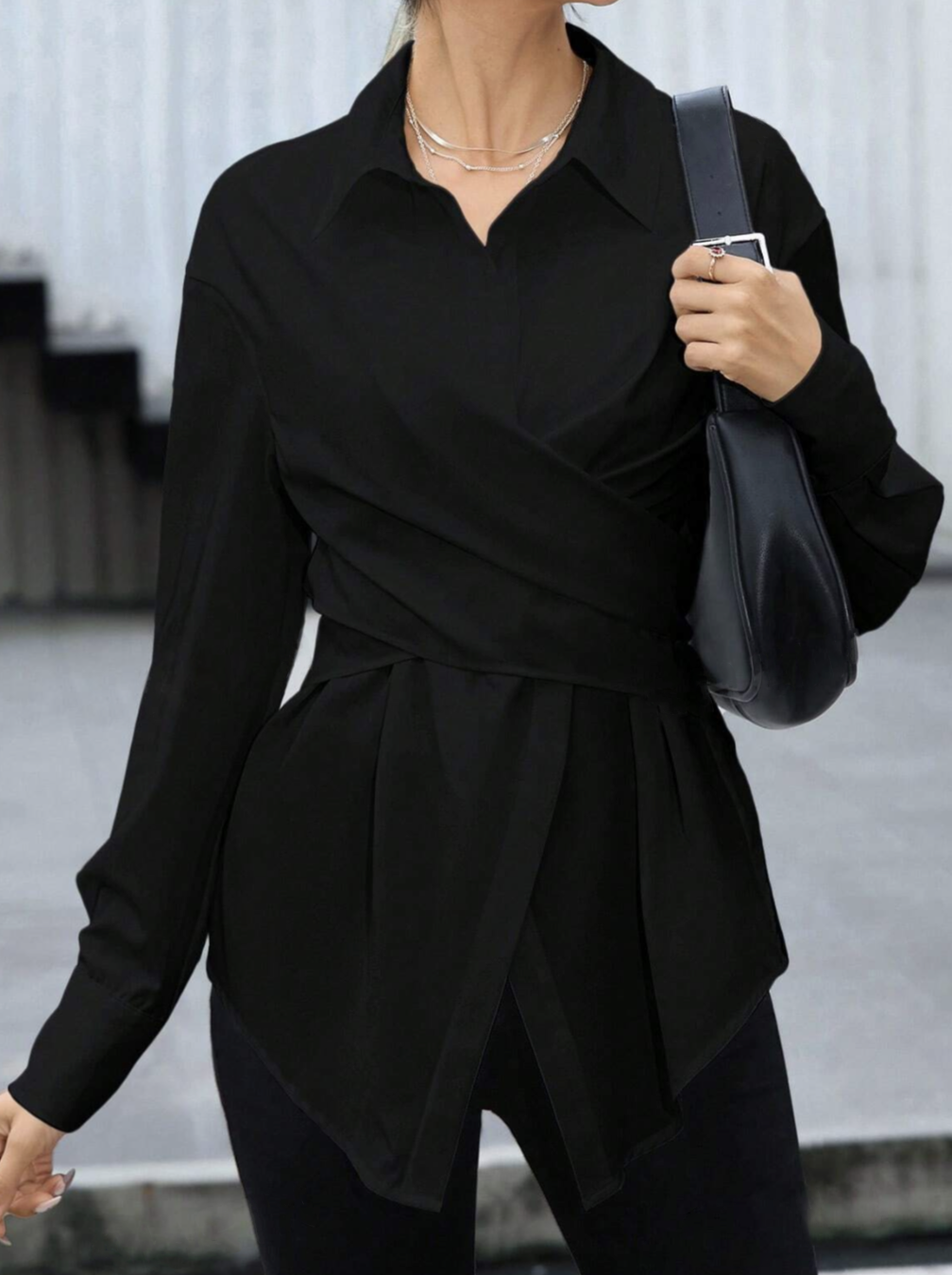 Casual Printed Long Sleeve Cinched Waist Shirt