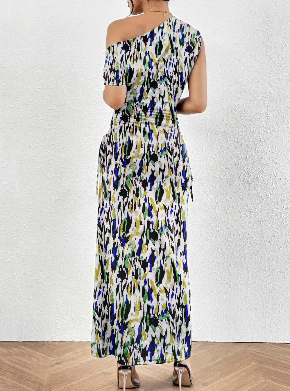 Irregular Collar Tie-dye Bodycon Dress With Off The Shoulder