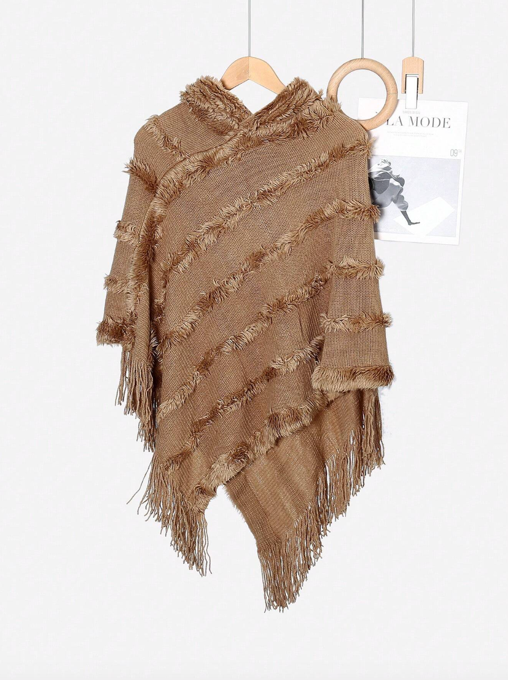 Hooded Sweater Knitted Pullover Cape Shawl Poncho