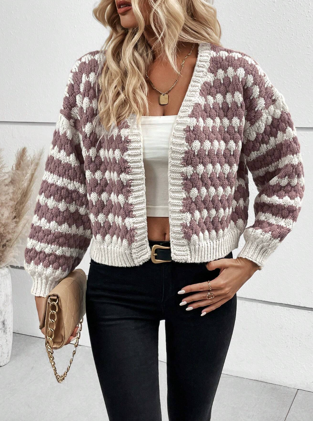 Frenchy Allover Pattern Drop Shoulder Duster Cardigan