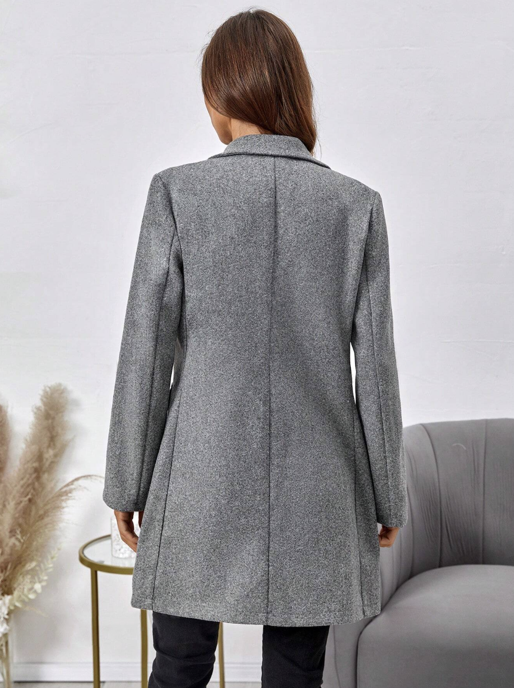 Lapel Neck Flap Detail Single Button Overcoat