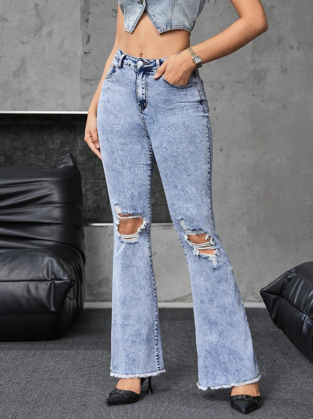 Ripped Flared Jeans