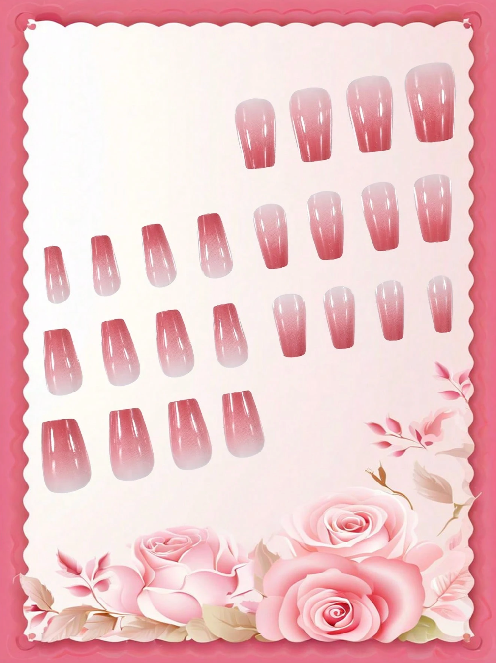 24pcs/Set Medium Size Coffin Shaped False Nails With Peach Ombre Gradient Design