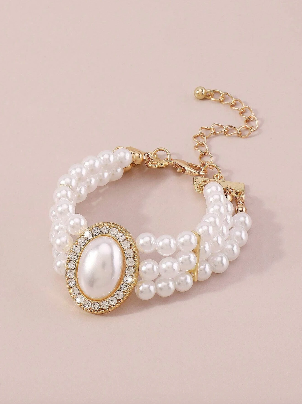 1pc Faux Pearl & Alloy & Cubic Zirconia Decor Chain Bracelet