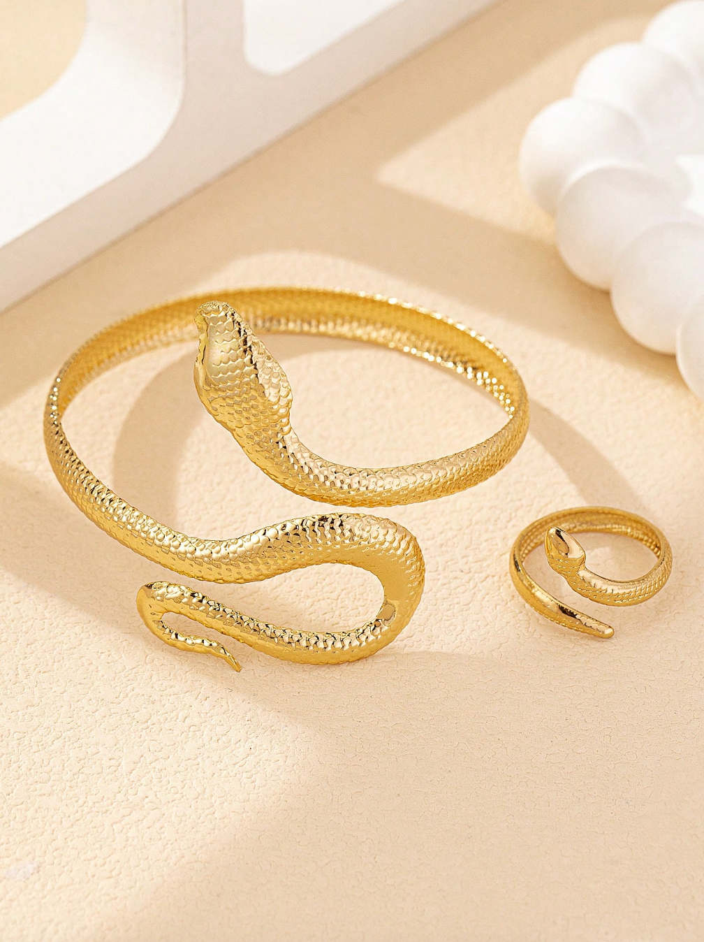 2pcs/Set Jewelry Set, Adjustable Snake Design Bracelet And Ring