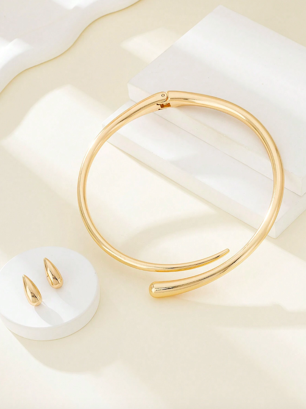 1set Alloy Stud Collar & Water Drop Earrings