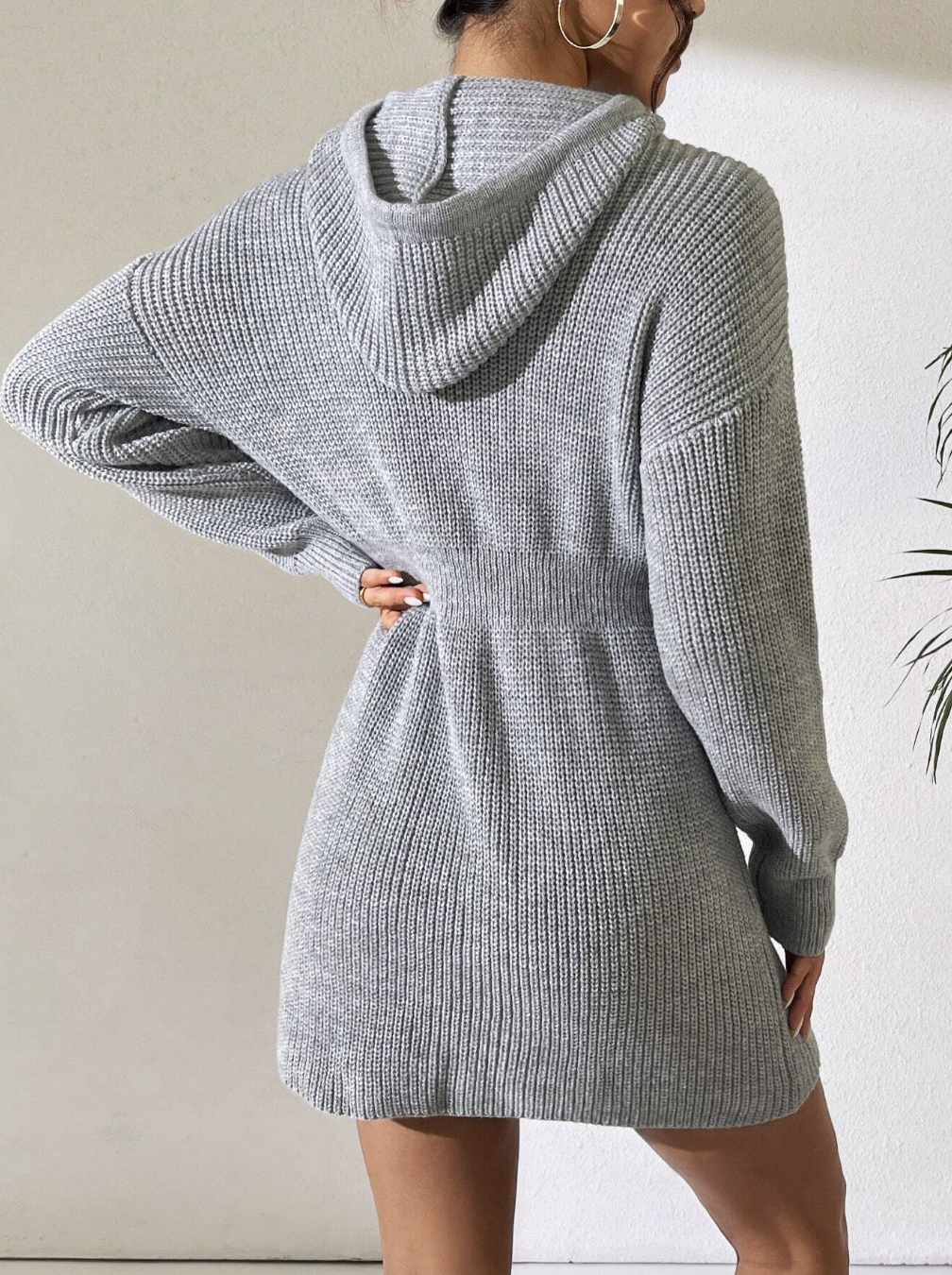 Solid Color Dropped Shoulder Long Sleeve Hooded Casual Sweater