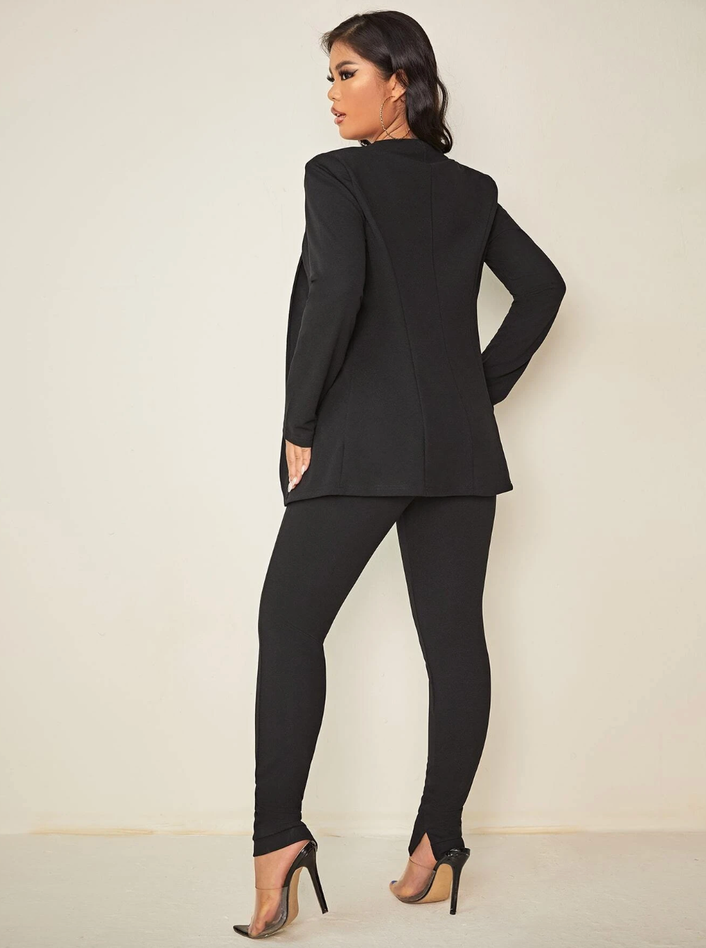 Solid Open Front pant-suit