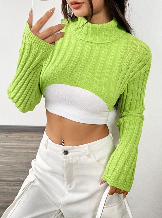 Solid Color High-neck Cropped Sweater