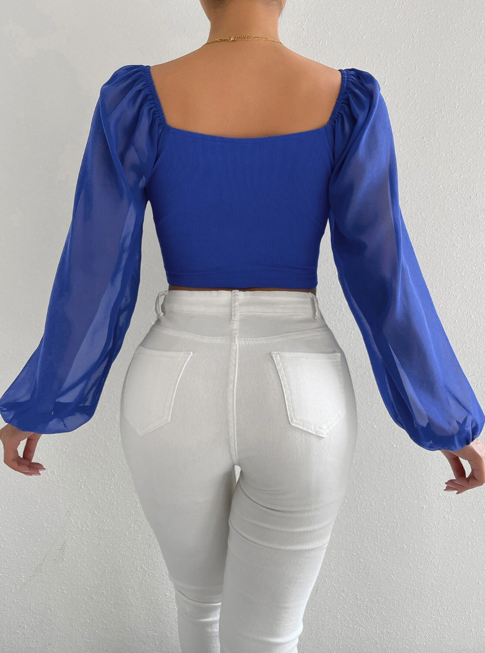 Sweetheart Neck Lantern Sleeve Crop Top