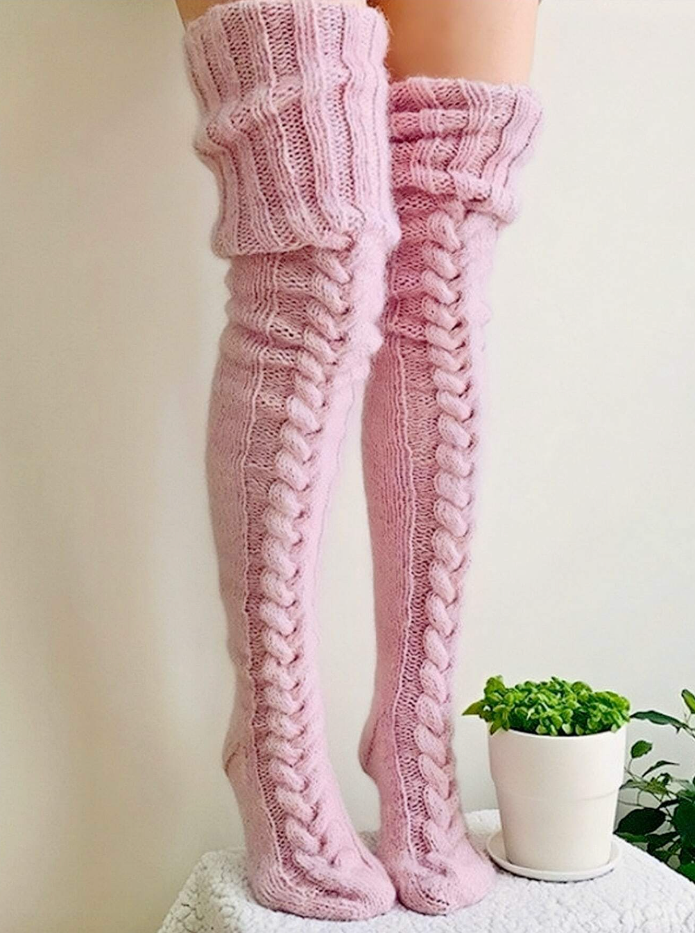 Warm Knit Foot Cover Knee High Thick Stockings