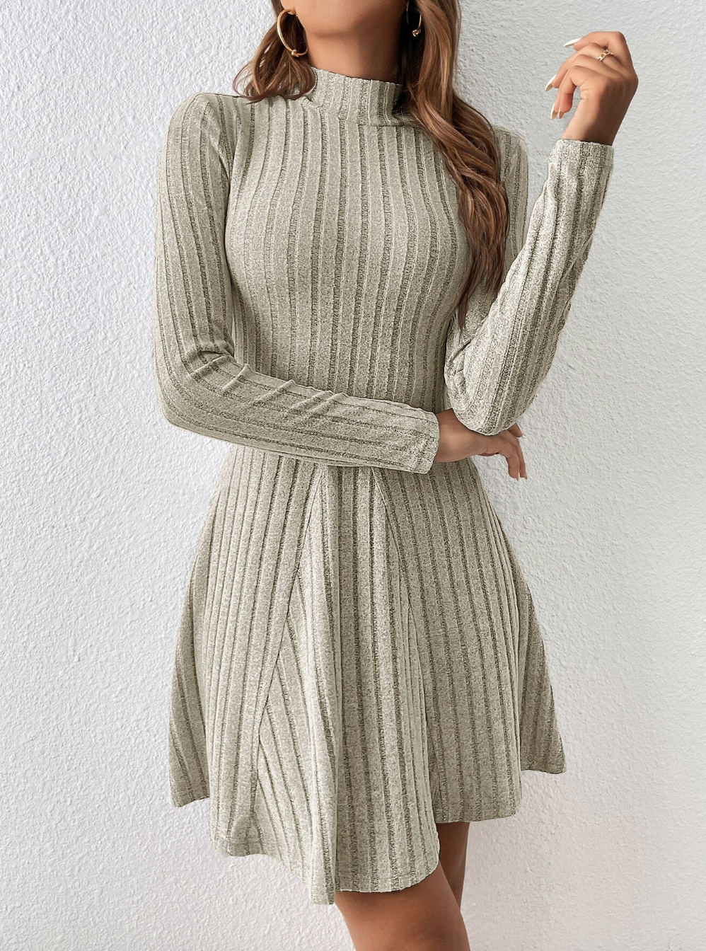 Mock Neck Ribbed Knit Body fitted Dress