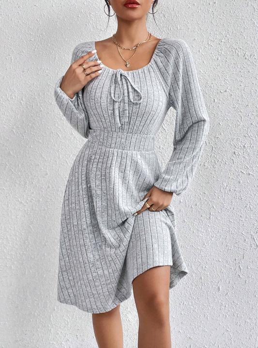 Knot Front Raglan Sleeve A-line Body Fitted Dress