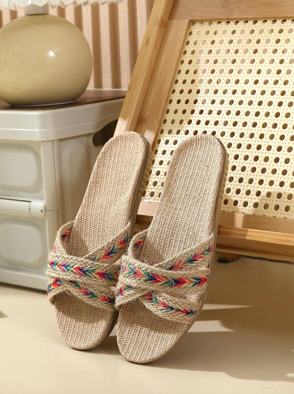 Home Slippers With Woven Detailing