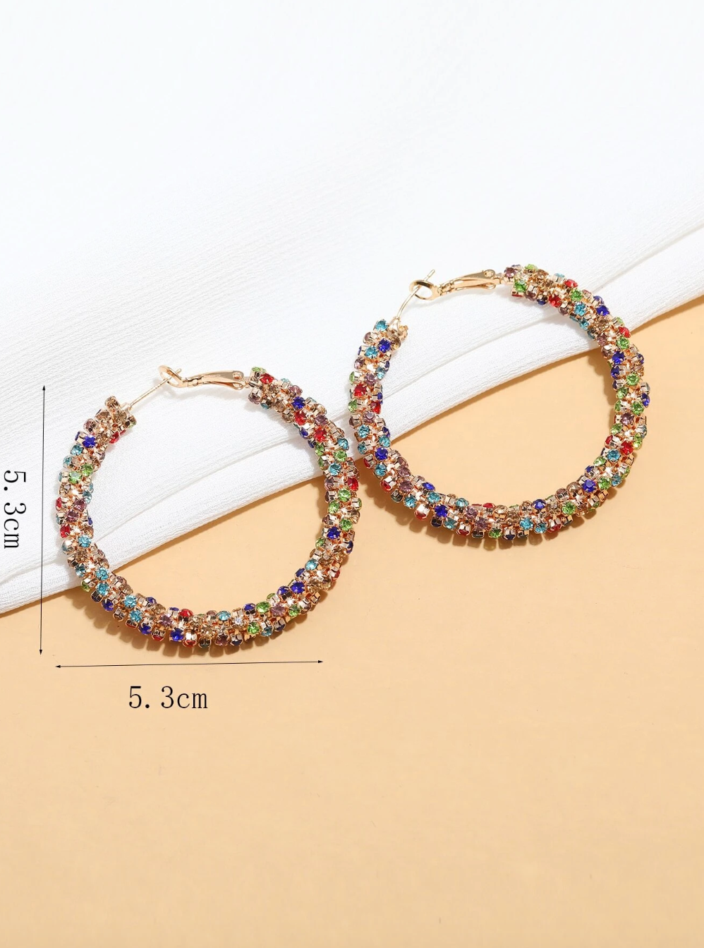 1pair Random Color Rhinestone Decor Hoop Earrings