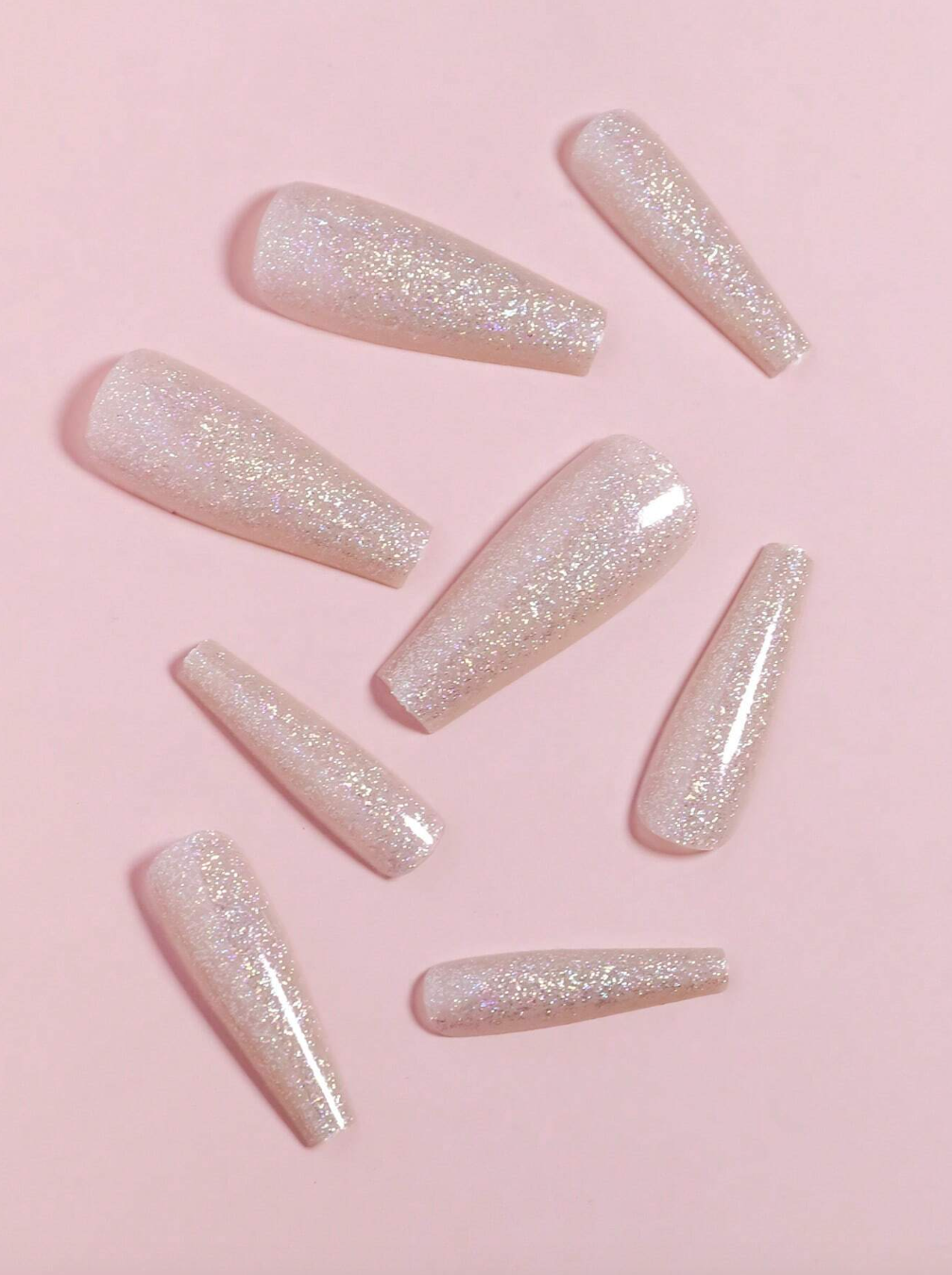 20pcs Long Coffin Glitter Full Cover Fake Nail