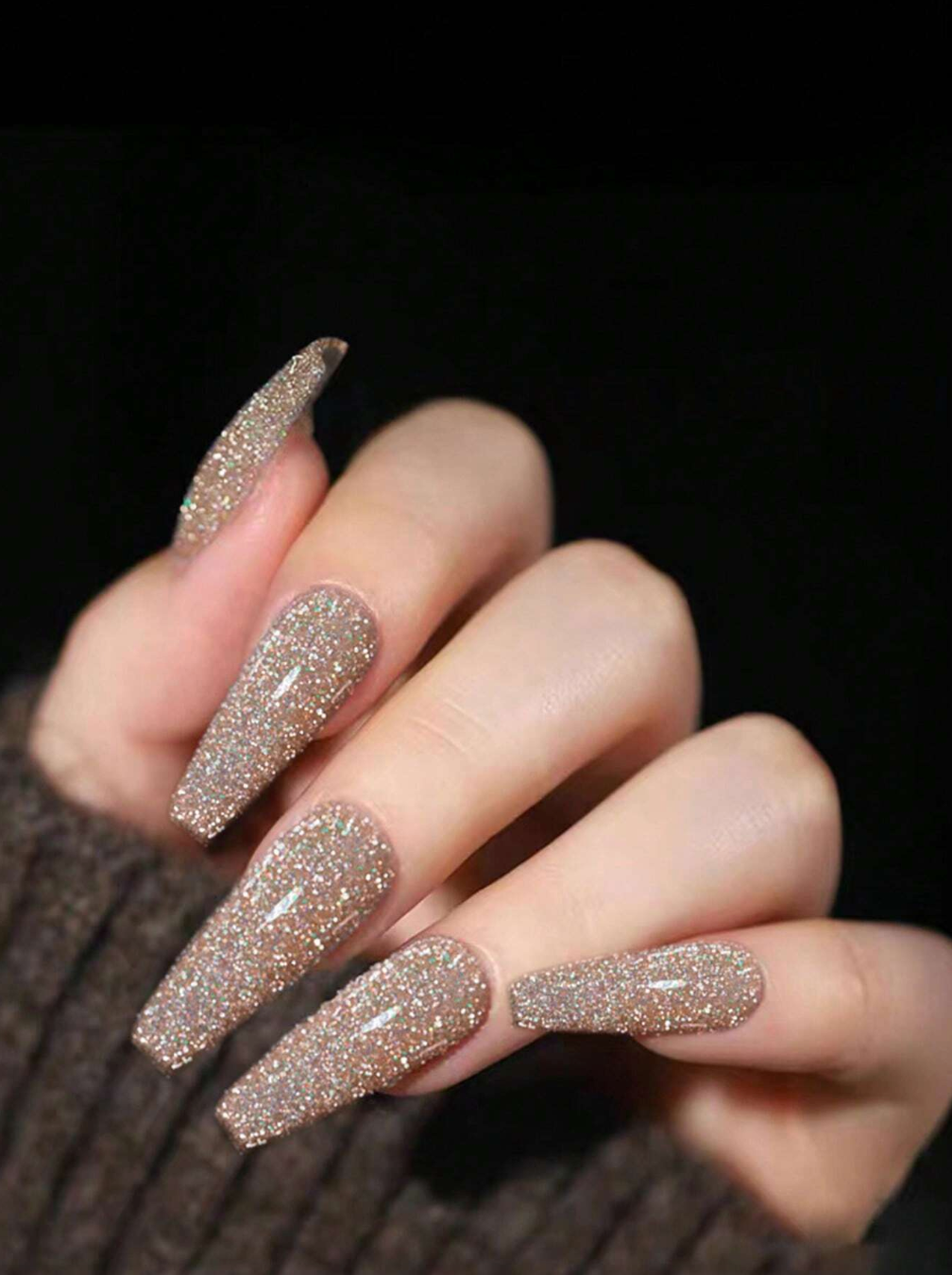 20pcs Long Coffin Glitter Full Cover Fake Nail