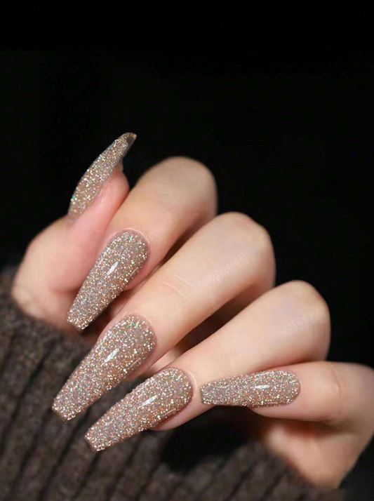 20pcs Long Coffin Glitter Full Cover Fake Nail