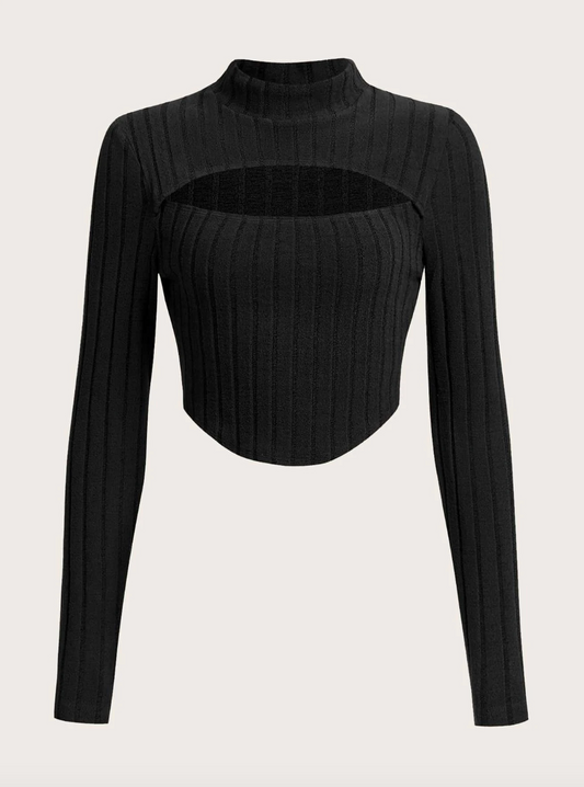 Front Cut  Mock Neck  Crop Tee