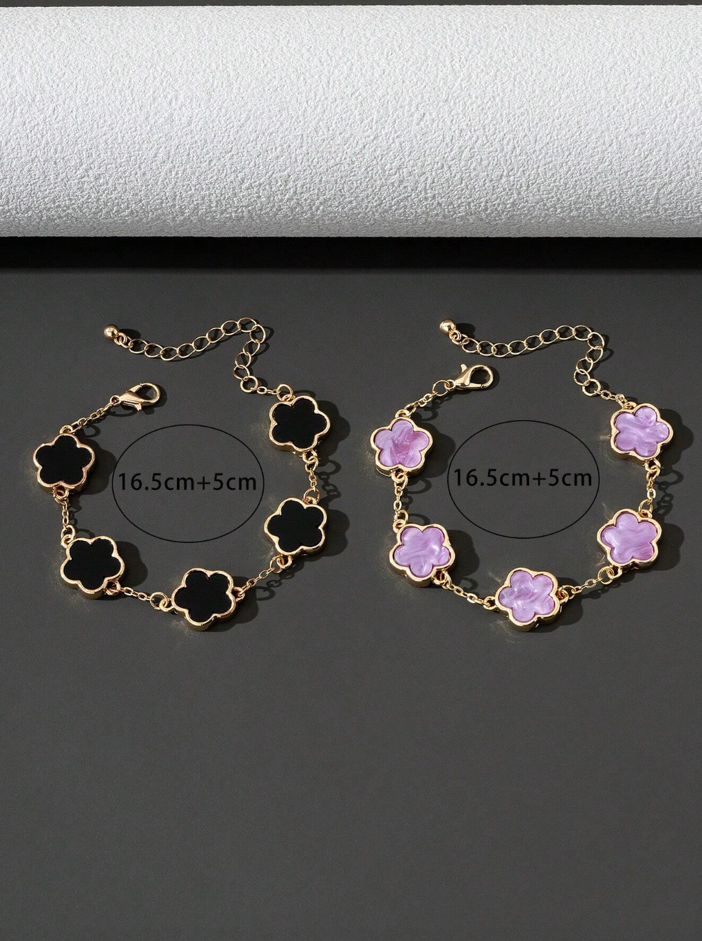 2pcs/Set Fashionable Classic Black And Purple Shamrock Bracelet