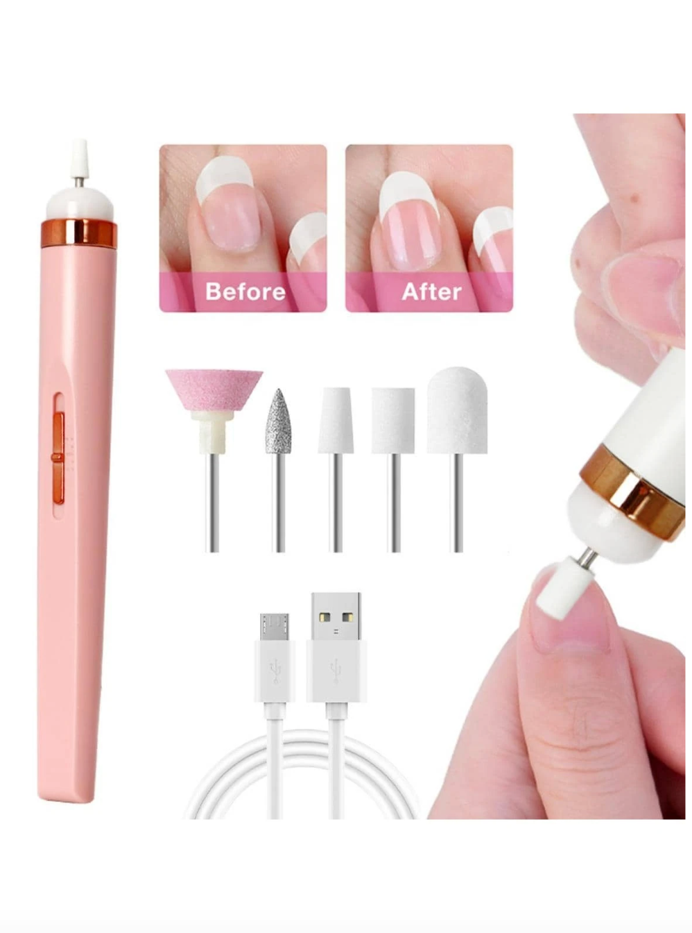 5 In 1 Electric Nail Polish Drill Machine With Light Portable Mini Electric Manicure Art Pen Tools For Gel Remover