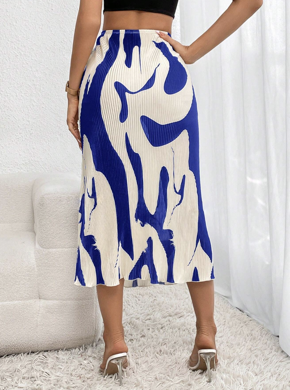 Graphic Print High Waist Mermaid Skirt