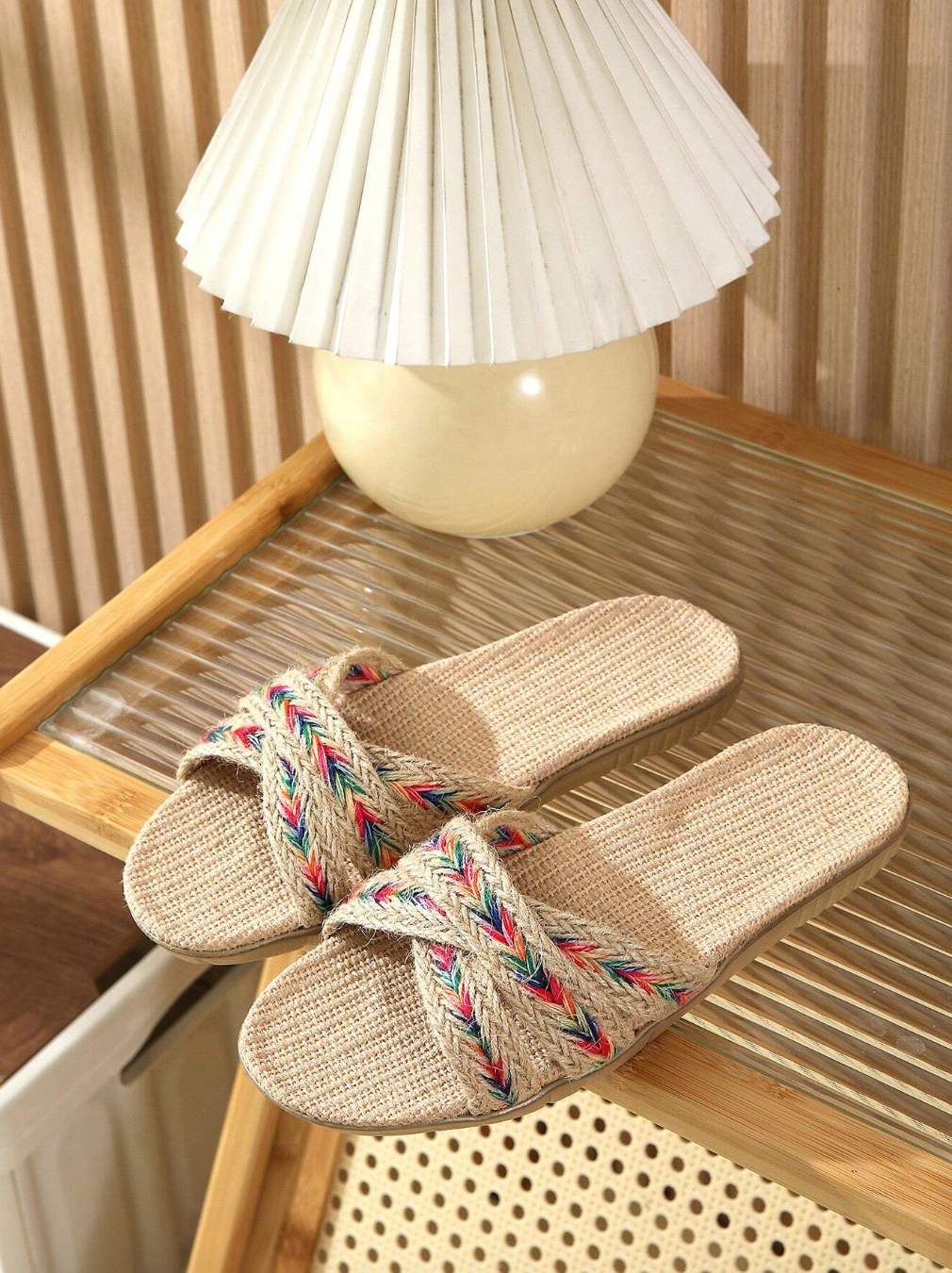 Home Slippers With Woven Detailing