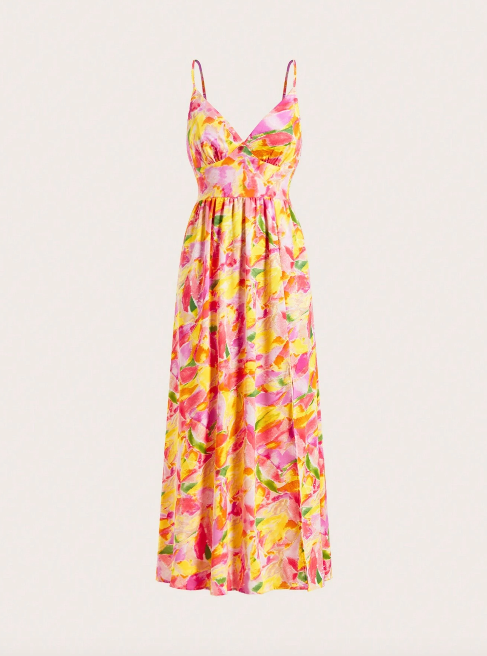 Spaghetti Strap Dress With All-Over Print  with Long length floral sleeveless dress