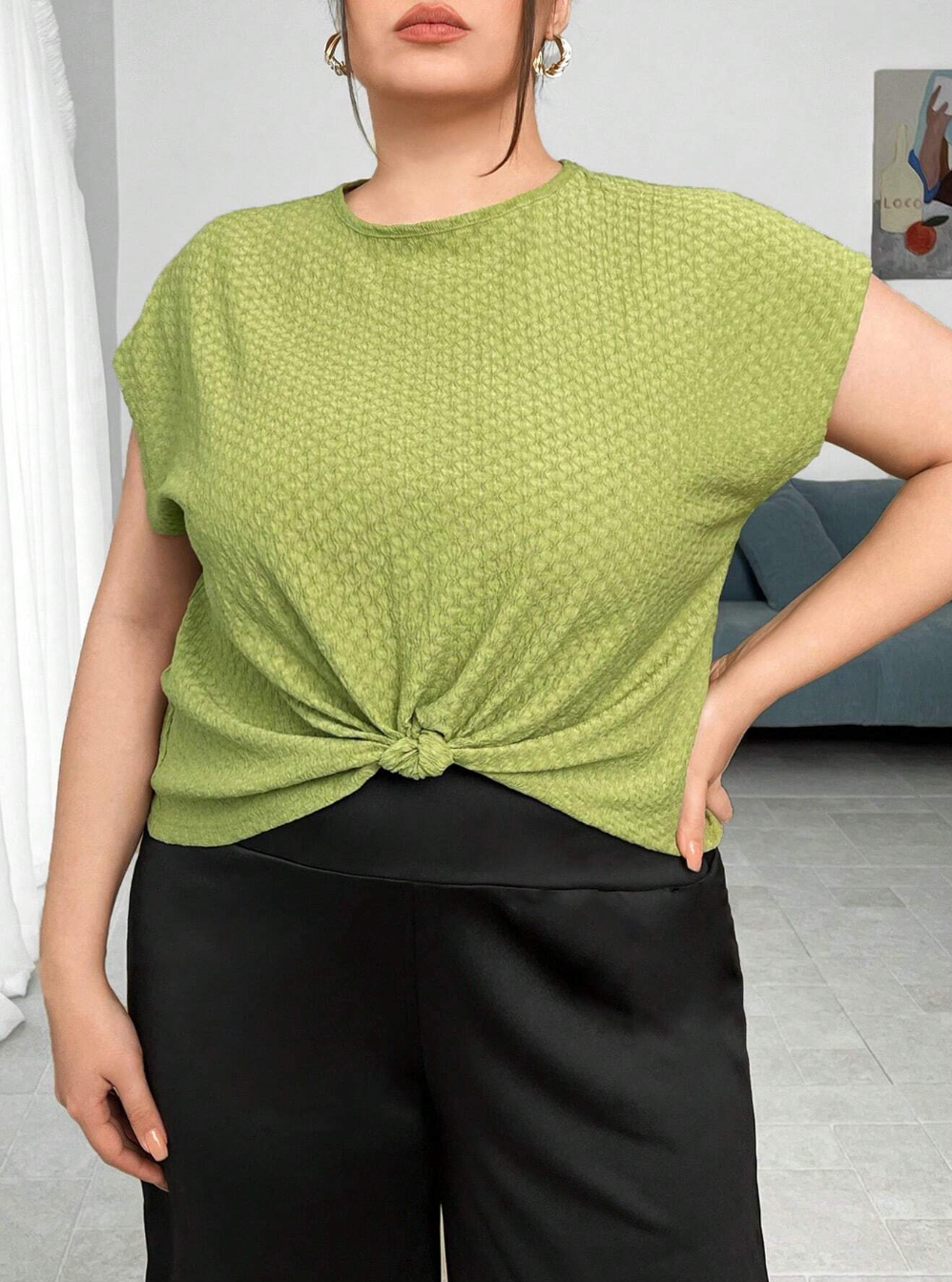 Plus Size Batwing Sleeve T-Shirt In Textured Fabric