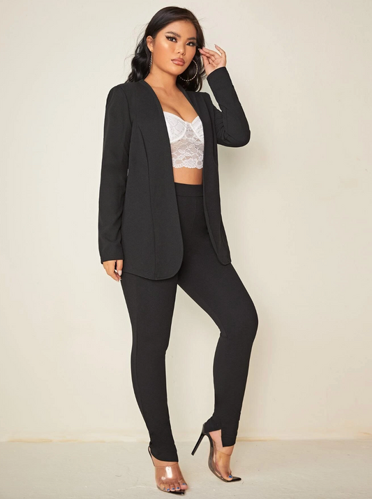 Solid Open Front pant-suit
