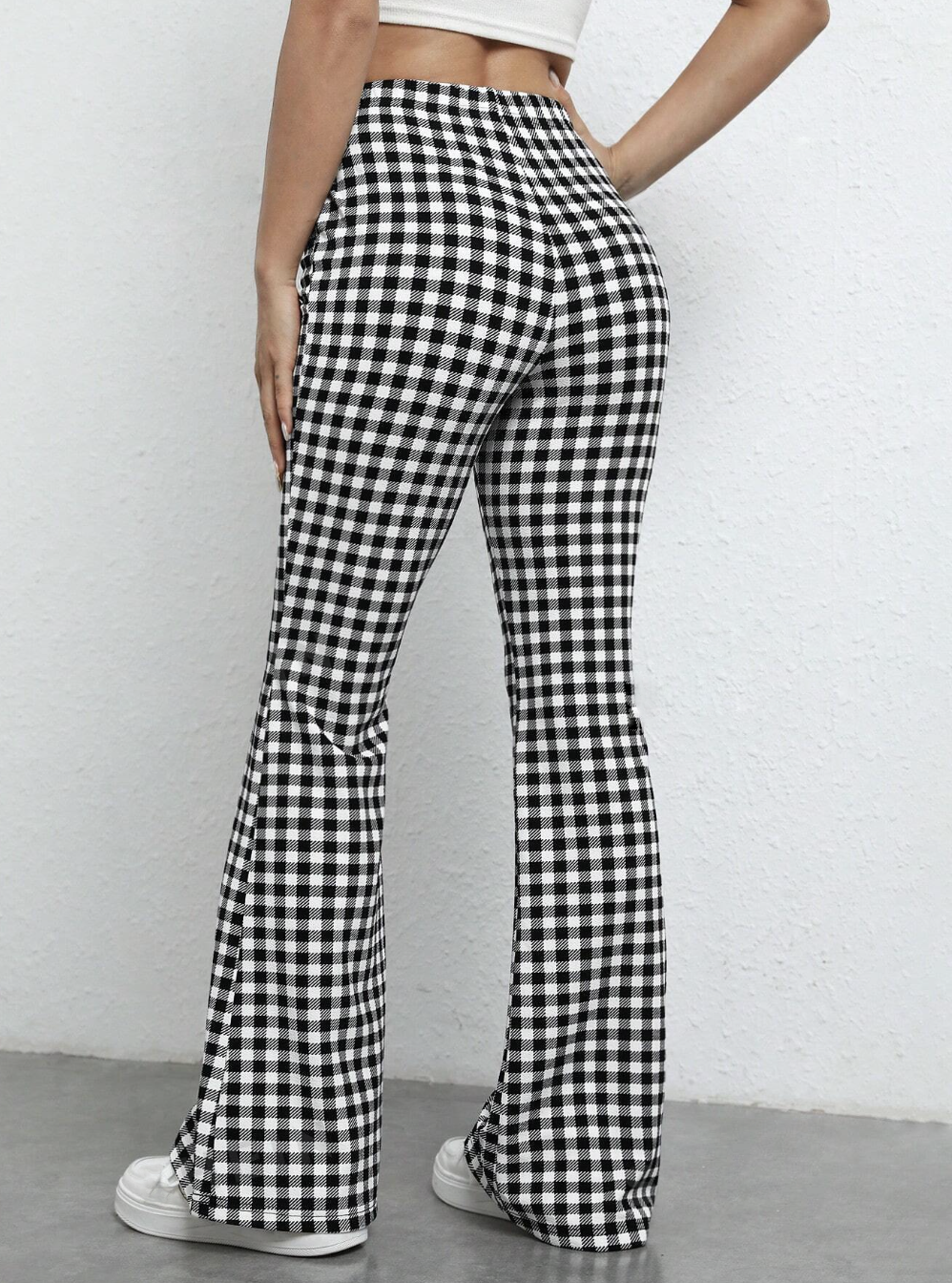 Gingham Print Flare Leg Pants