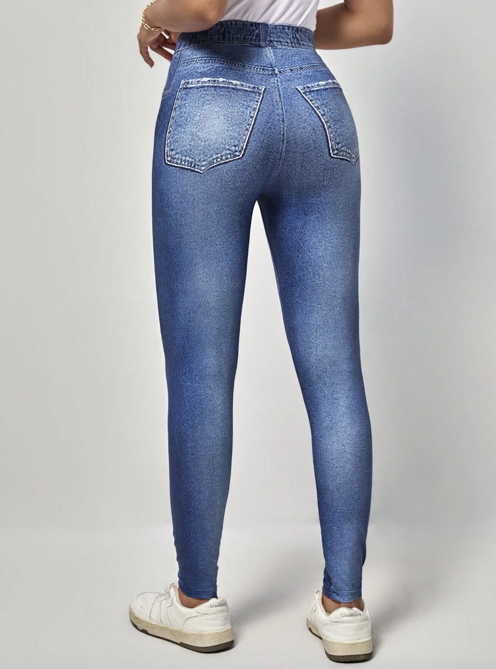 High Waist Denim-Effect Print Leggings