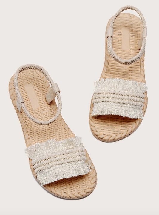 Fringe Trim Braided Design Single Band Slingback Sandals