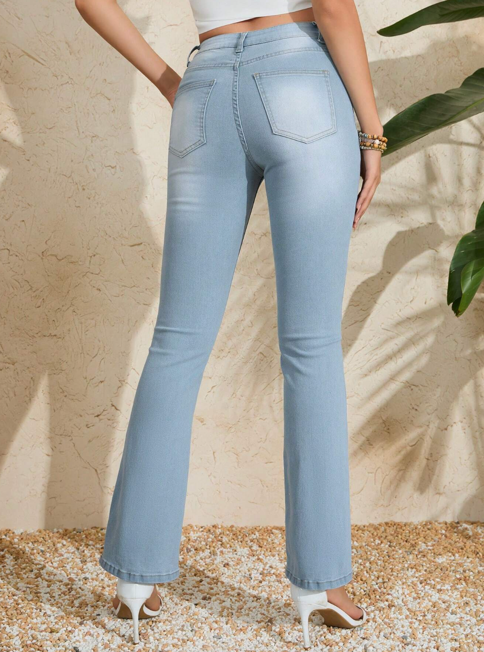 Slim Fit Ripped Slit Flared Jeans