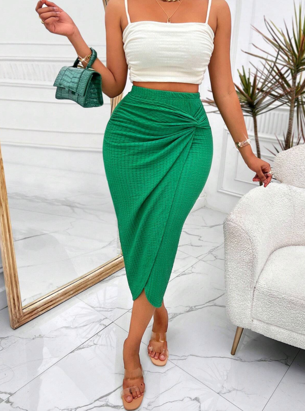 Twist Front Wrap Skirt