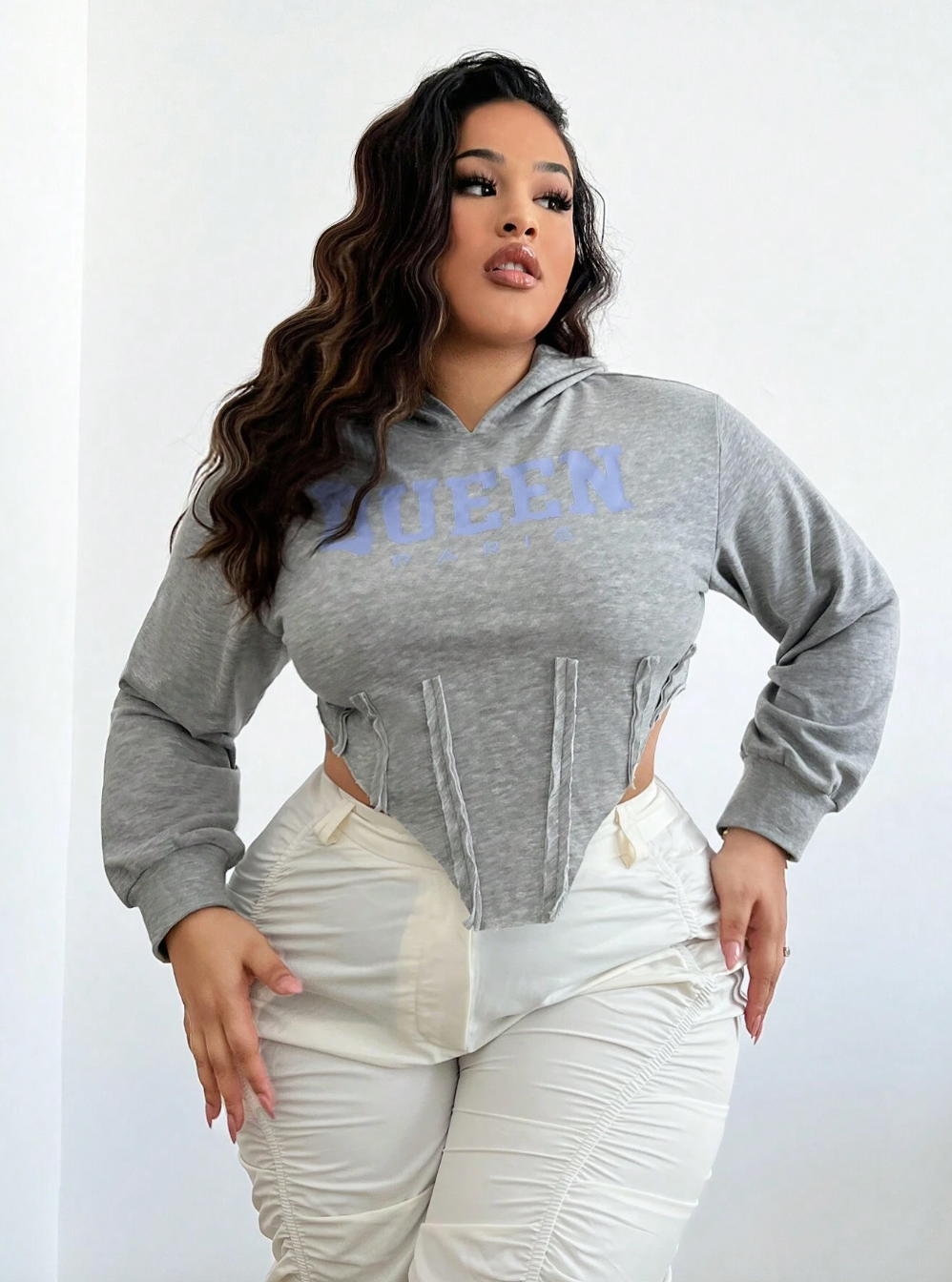 Plus size Letter Graphic Asymmetrical Hem Hoodie