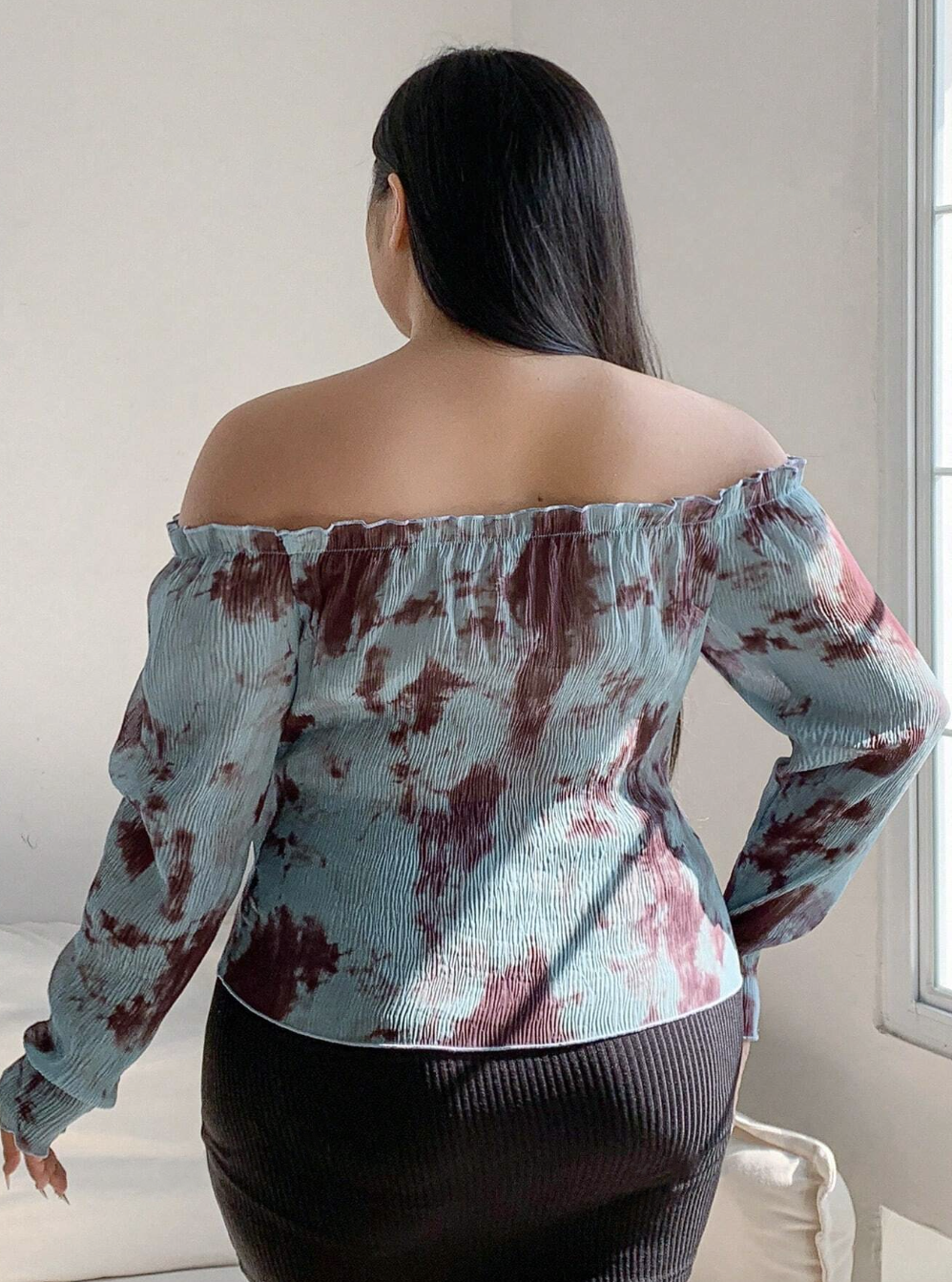 Plus Size Tie-Dye Off Shoulder T-shirt