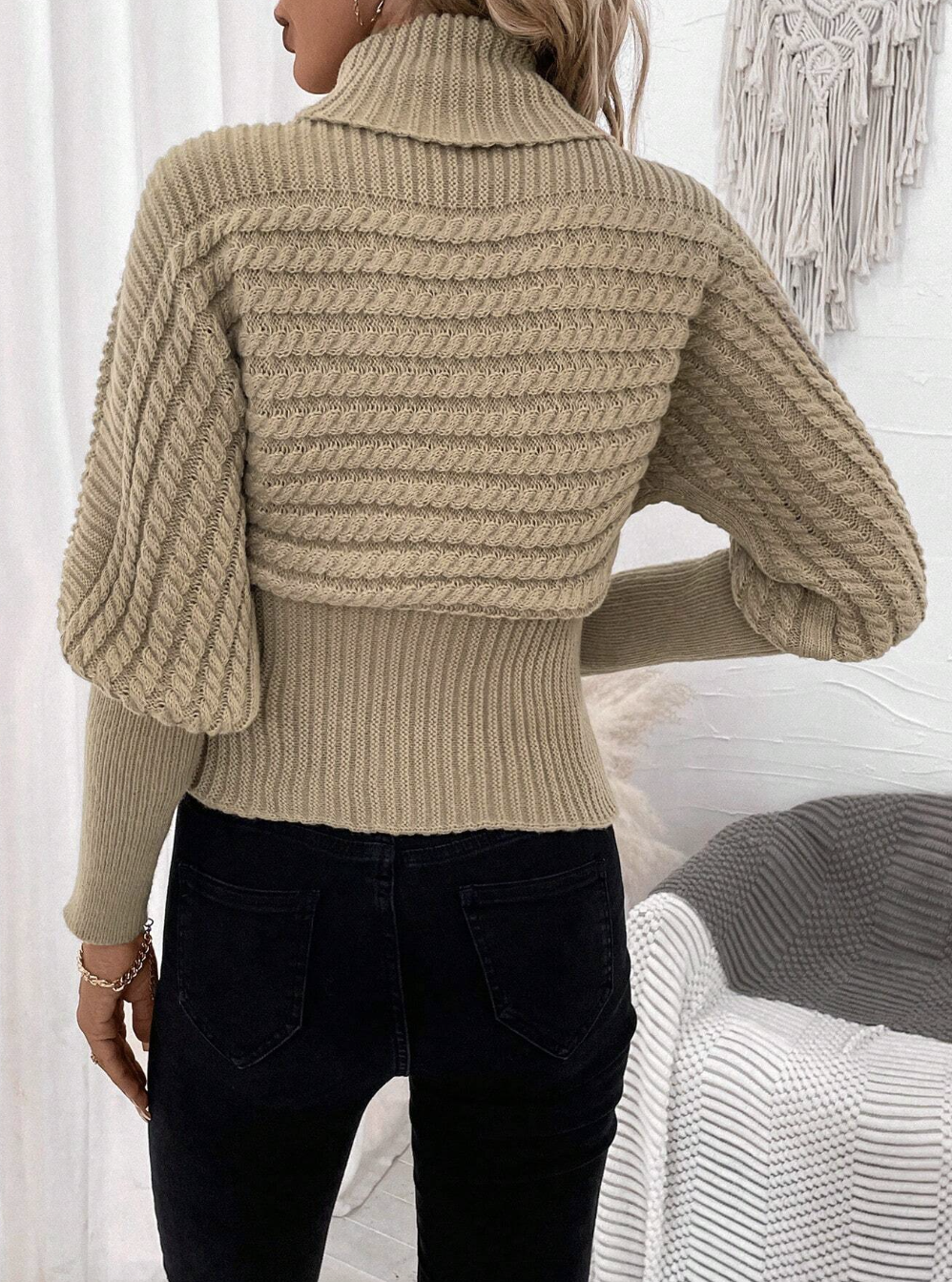 Turtleneck Lantern Sleeve Sweater