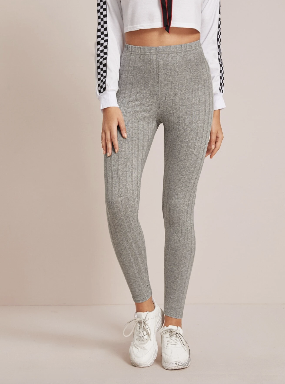 Elastic Waist Rib-knit Leggings