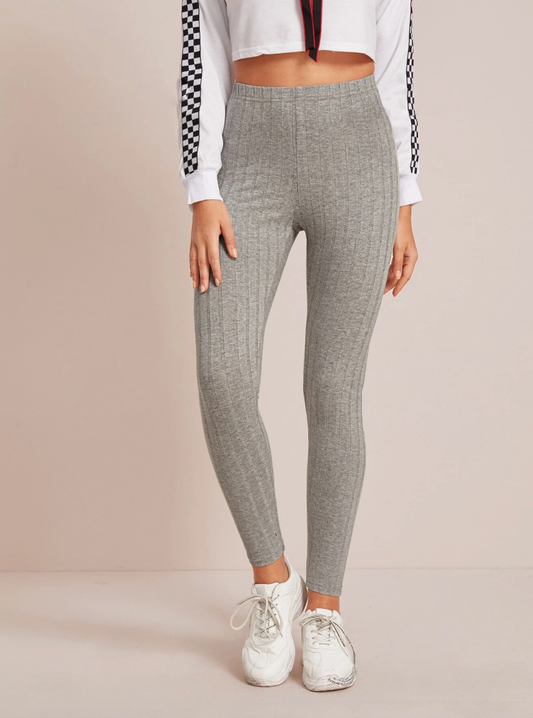 Elastic Waist Rib-knit Leggings