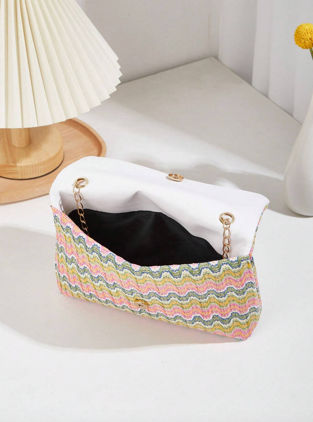 Colorful Woven Fabric Tassel Decorated Square Bag