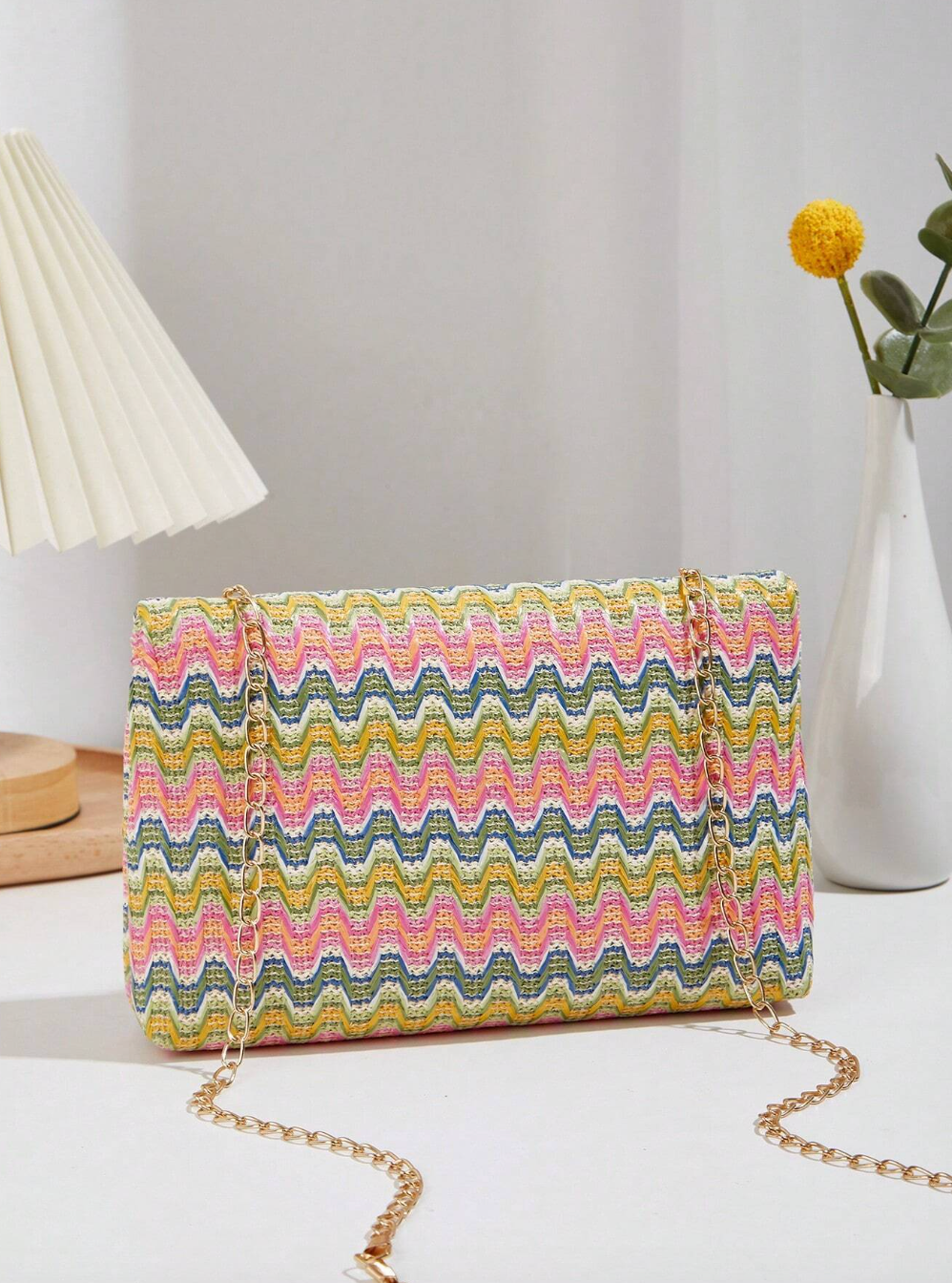 Colorful Woven Fabric Tassel Decorated Square Bag