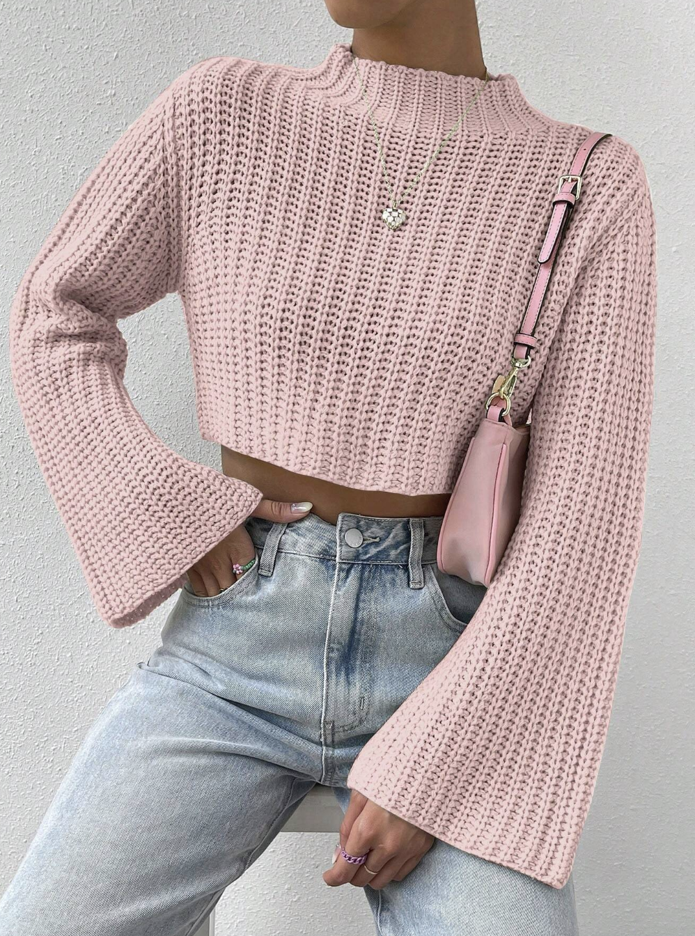 Solid Color All-Match Bell Sleeve Pullover Sweater
