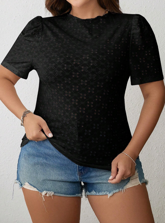 Embroidered Burnt-out Floral Plus Size T-shirt