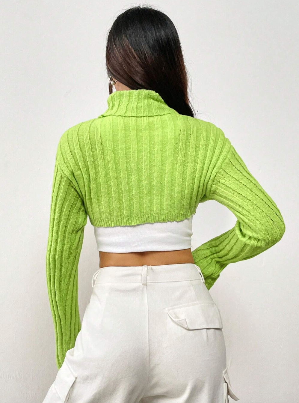 Solid Color High-neck Cropped Sweater